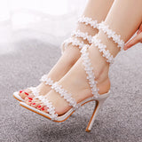 Fish Mouth White Flower High-heeled Sandals