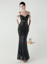 Spaghetti Straps Beading Sequins Prom Dress