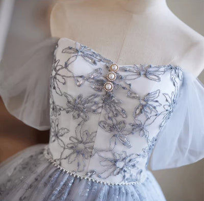 Gray Tulle Lace Sequins Homecoming Dress
