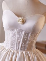 Simple Satin Lace Strapless Homecoming Dress