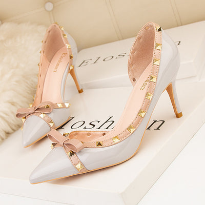 Thin High Heels Shallow Mouth Pointed Rivet Shoes