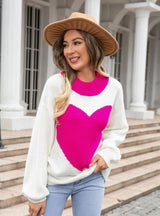 Heart Round Neck Knitted Pullover Sweater