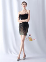 Burgundy Sheath Sequins Strapless Short Prom Dress