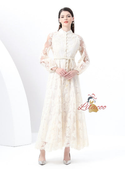 Palace Collar Lace Long Sleeve Dress