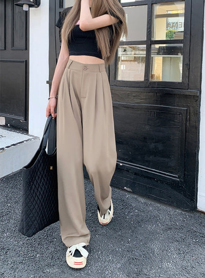 Elastic Waist Straight High Waist Loose Pants