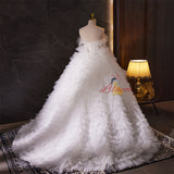White Tulle Tiers Strapless Wedding Dress