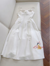 White Straps Bow Prom Dress