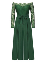 Sexy Lace Long Sleeve Belt Jumpsuit