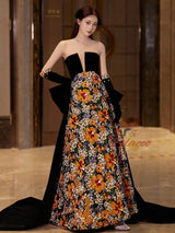 Sexy Sequins Black Velvet Strapless Prom Dress