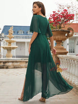 Green Chiffon Hi Lo Lace Prom Dress