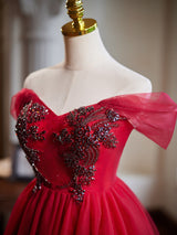 Burgundy Tulle Beading Homecoming Dress