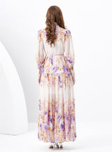 Retro Long Sleeve Slim Printed Dress