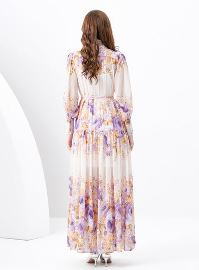 Retro Long Sleeve Slim Printed Dress