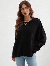 Round Neck Knitted Loose Split Pullover Sweater