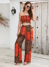 Slim-fit Tube Top Printed Wide-leg Pants Suit