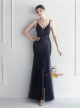 Sequins Tulle Spaghetti Straps Prom Dress