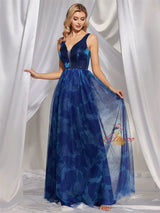 V-neck Print Stitching Rhinestone Split Dress