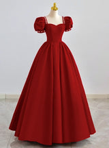 Black Square Neck Puff Sleeve Beading Prom Dress