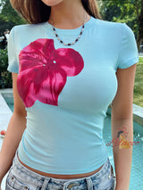 Casual Slim Flower Printed Short Sleeve T-shirt