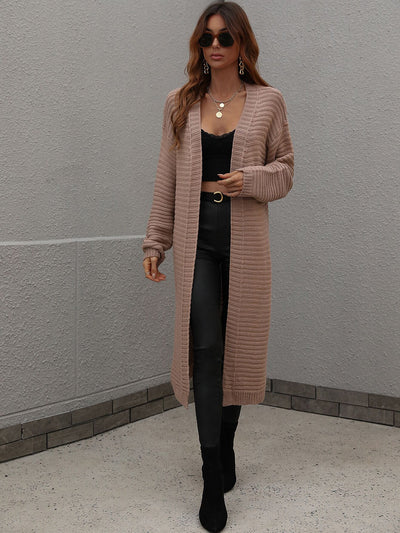 Long Cardigan Solid Color Knitted Sweater