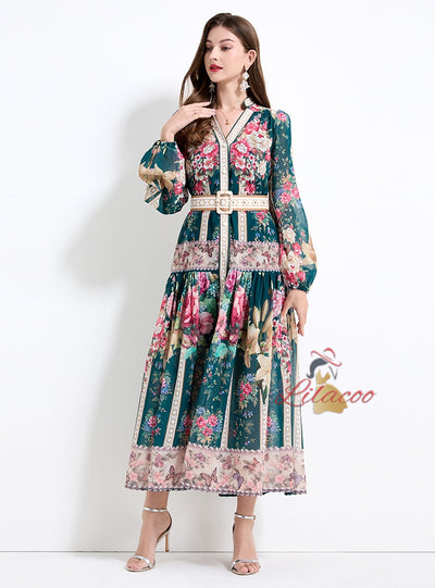 Palace Style Printed Long Dress