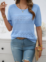 Round Neck Hollow Short Sleeve Sweater