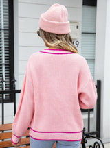 Color Matching Pocket V-neck Sweater