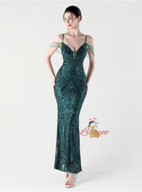 Mermaid Sequins Spaghetti Straps Beading Prom Dress