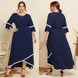 Lace Stitching Round Neck Mid-sleeve Loose Dress