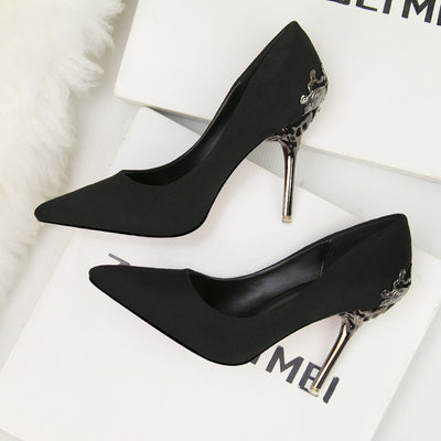 Metal Hollow Suede Stiletto Heels Shoes