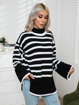 Striped Side Split Medium and Long Sweater