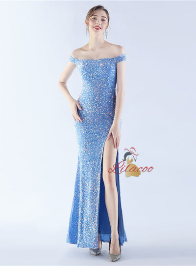 Sequins Off the Shoulder Split Prom Dress