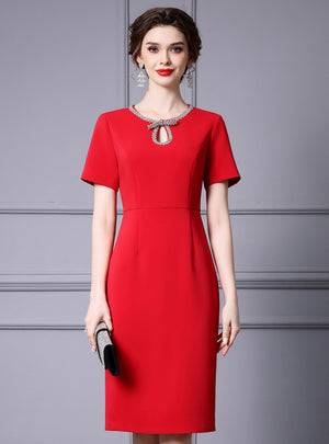 Red Short Sleeve Beading Mother Of The Bride Dress