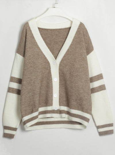 Contrast Cardigan Loose Knit Sweater