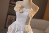 White Satin Lace Strapless Flower Wedding Dress