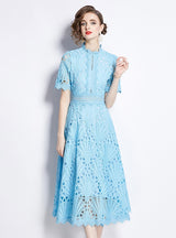 Women Short Sleeve Lace Dress
