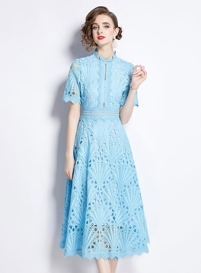 Women Short Sleeve Lace Dress
