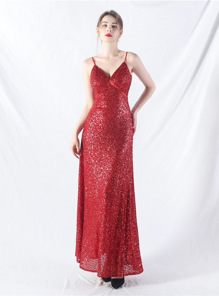 A-Line Sequins Spaghetti Straps Prom Dress
