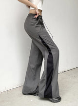 Side Zipper Contrast Color Split Casual Pants