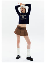 Twist Retro Letters Short Sweater