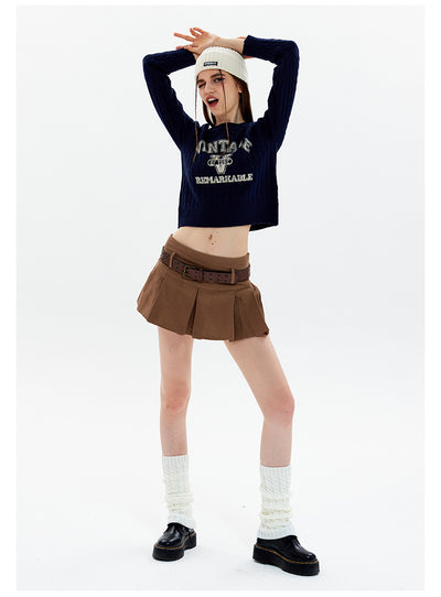 Twist Retro Letters Short Sweater