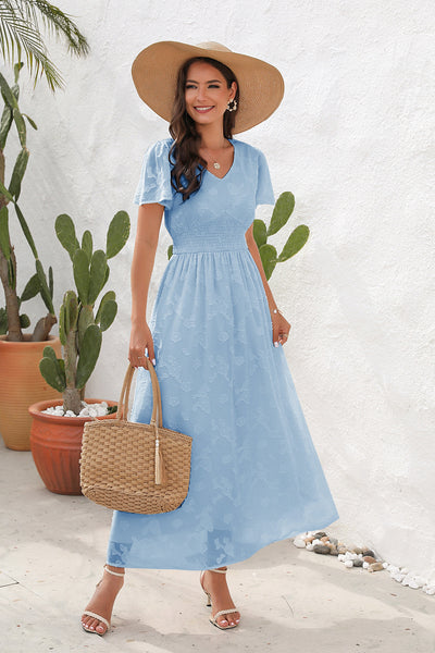 V-neck Silm Waist Short Sleeve Dress