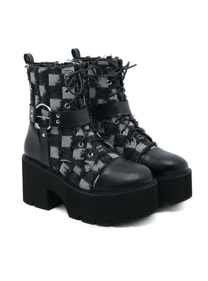 Checked Chain Thick-soled Waterproof Platform Boot