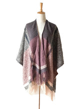 Plaid Split Shawl Fringed Scarf Cloak