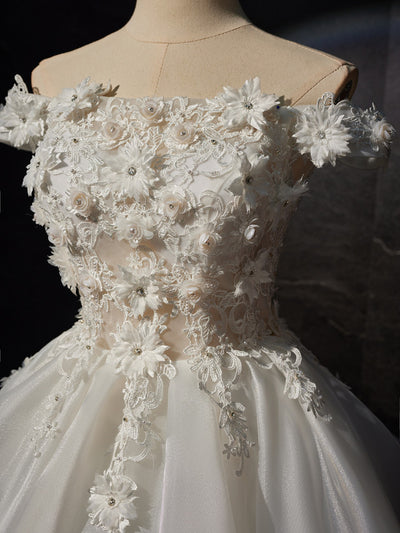 White Tulle 3D Appliques Homecoming Dress