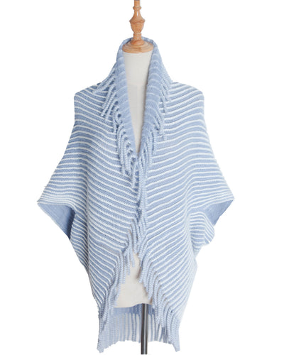Ribbed Striped Knitted Cardigan Shawl