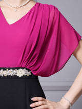 Fuchsia V-neck Mother Of The Bride Dress