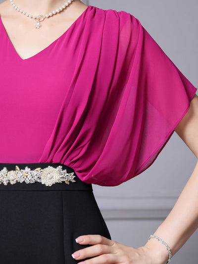 Fuchsia V-neck Mother Of The Bride Dress