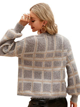 Loose Plaid Knit Cardigan Sweater Coat