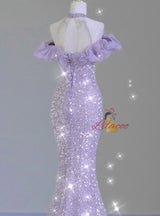 Purple Mermaid Sequins Prom Dress